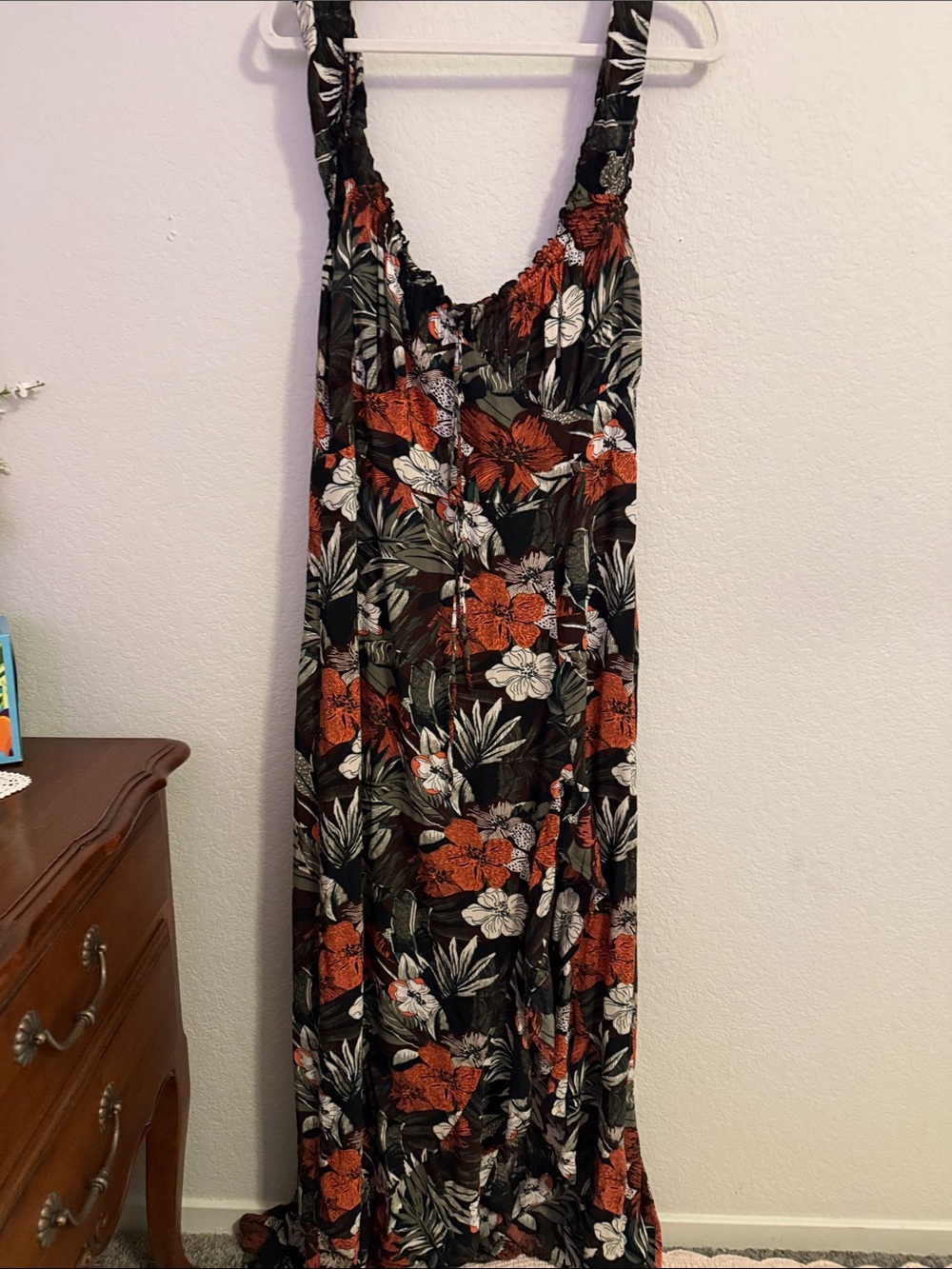 Volcom Black Floral Maxi Dress with Orange and White Accents